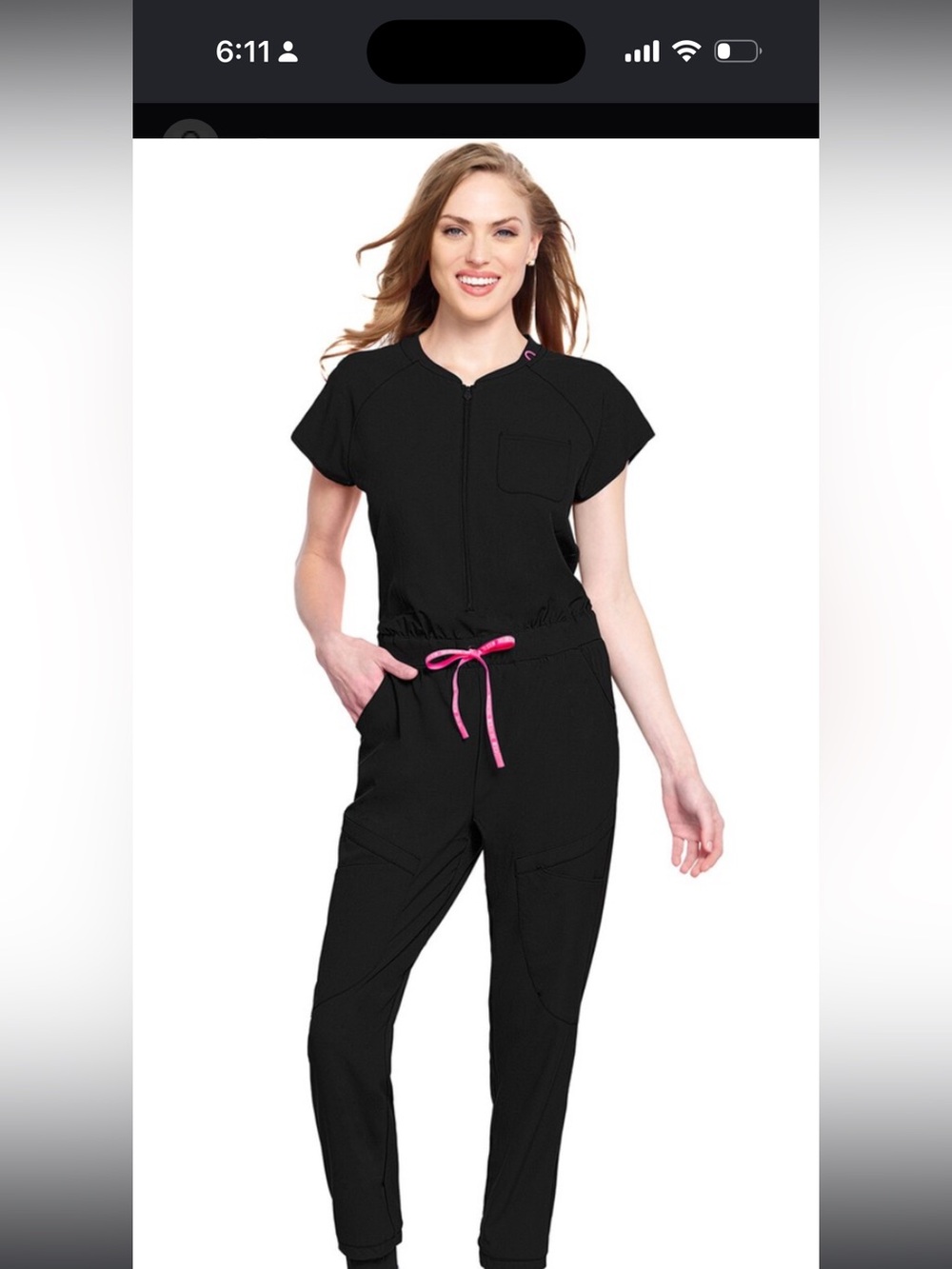 Med Couture Amp 5-Pocket Stretch Zip Front Jumpsuit in black, small